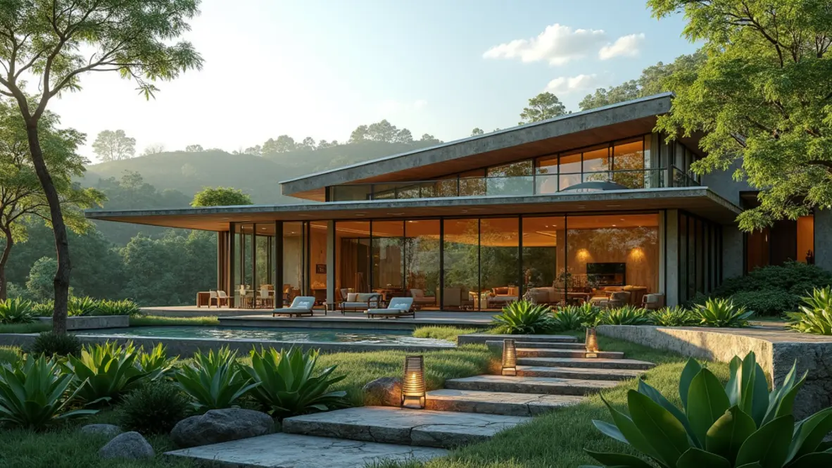 Một biệt thự nghỉ dưỡng sinh thái hiện đại của Archi Group hòa mình giữa không gian xanh mướt, thể hiện cam kết của tập đoàn Archi với kiến trúc bền vững.
